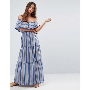 Asos Striped Off Shoulder Maxi Dress - Sz 6